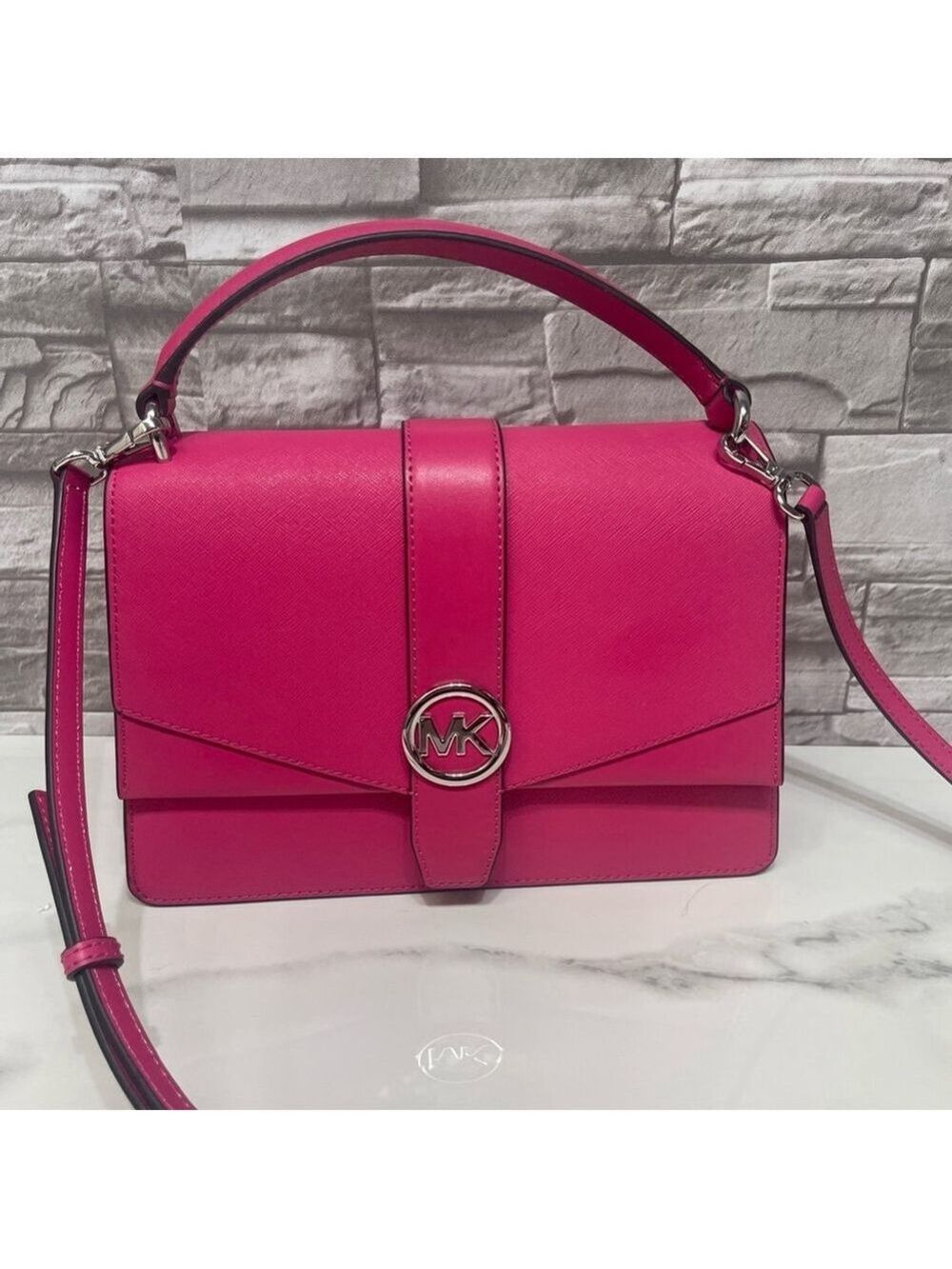 Michael Kors Greenwich Top Handle Satchel & Matching Wallet Dragonfruit Pink - Picture 2 of 12